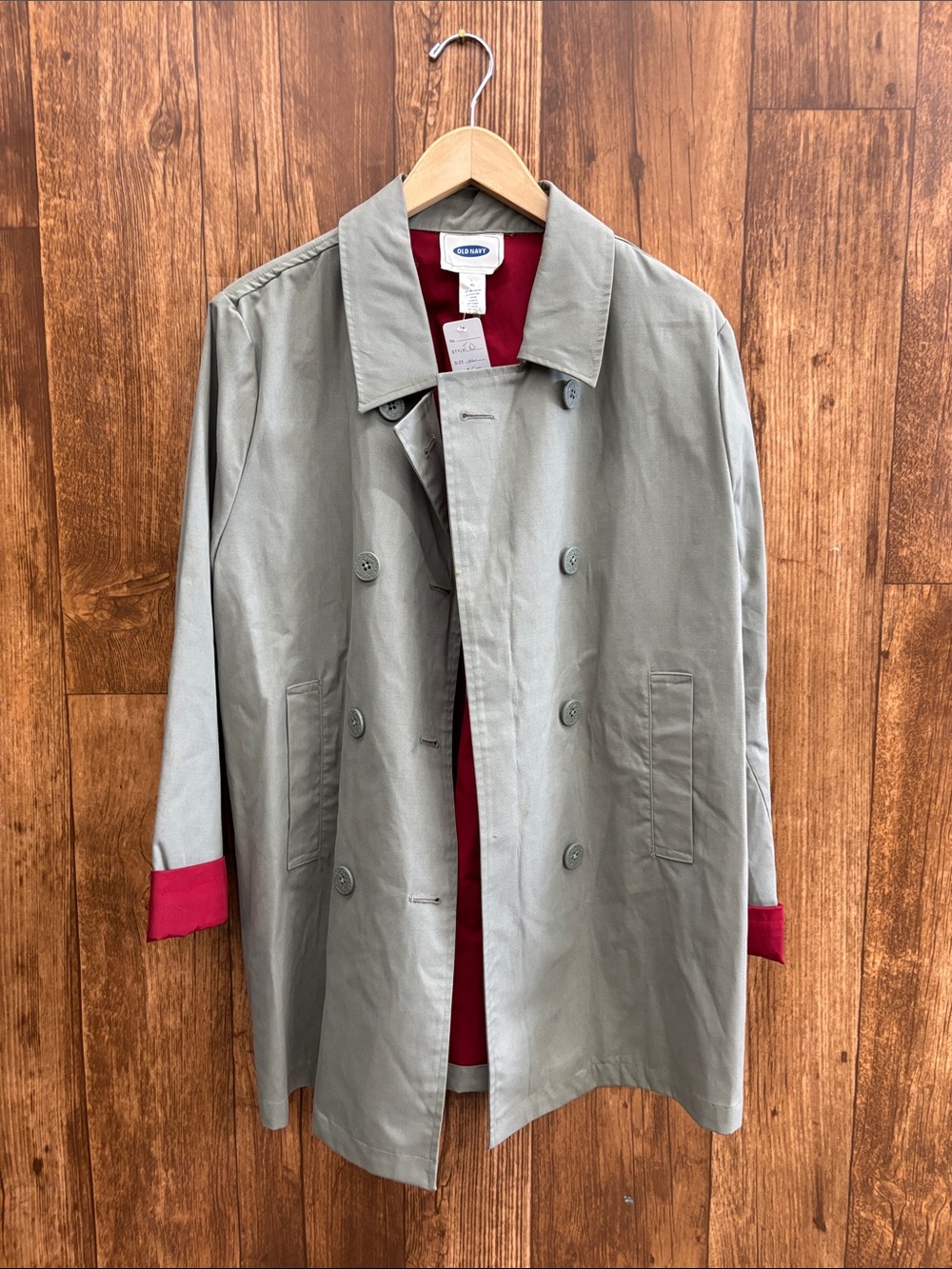 Old Navy Gray Trench Coat with Red Lining